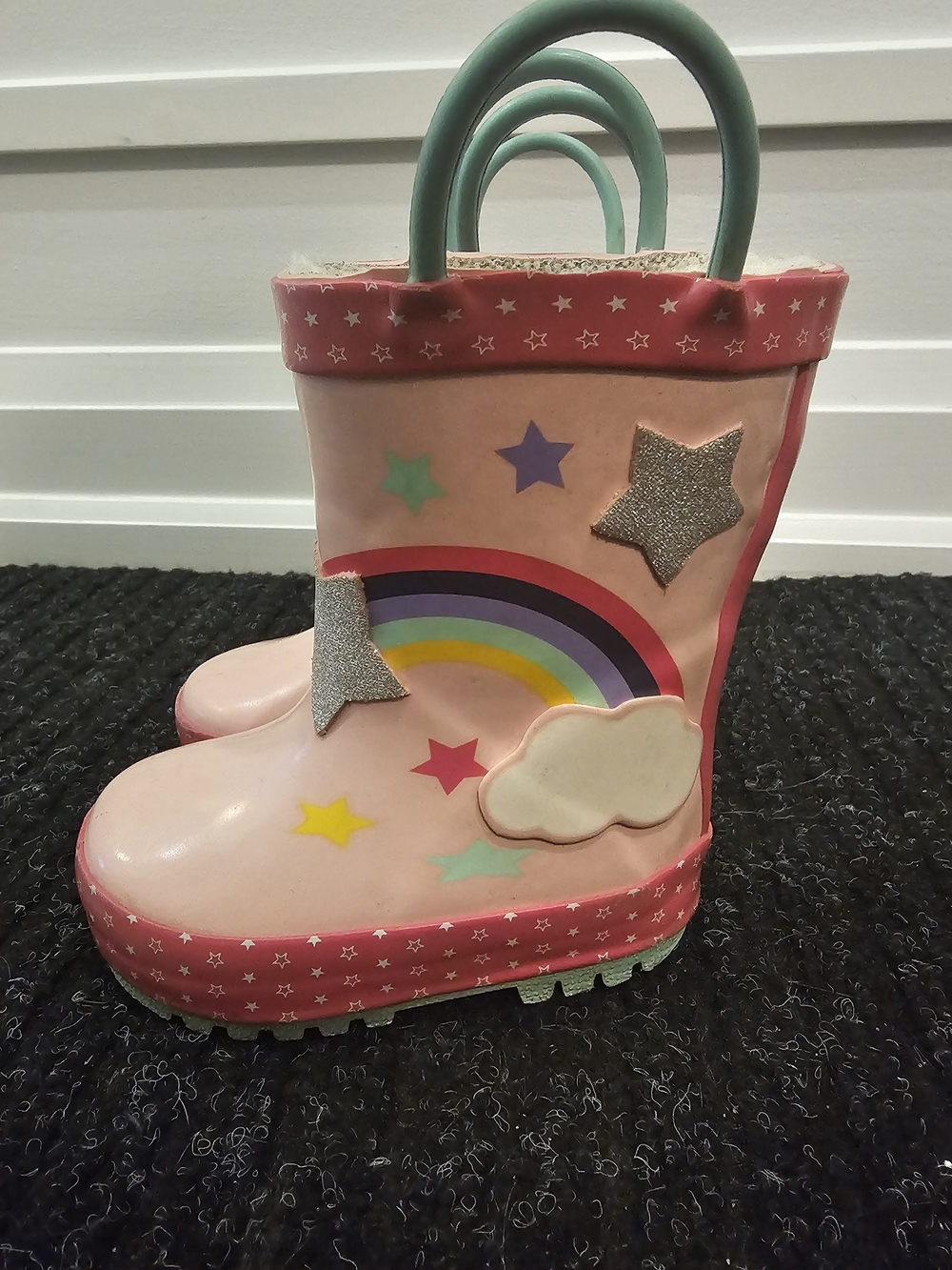 Joe Fresh Pink Toddler Rain Boots with Mint Green Pull Handles